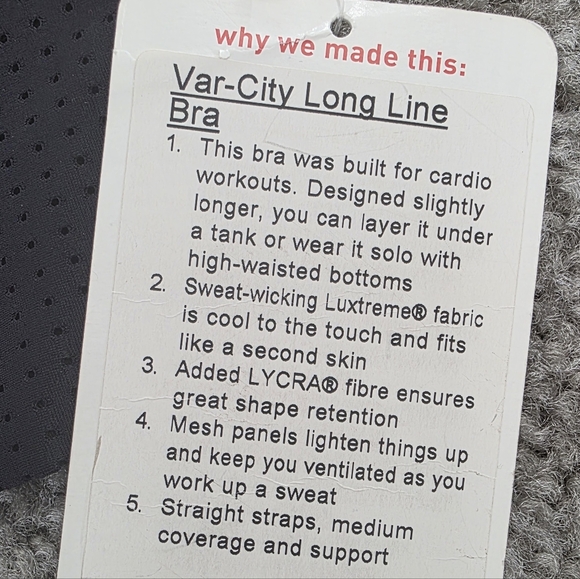 Lululemon Var-City Long Line Bra Black NEW WITH TAGS & BAG Size 2 - Picture 5 of 8